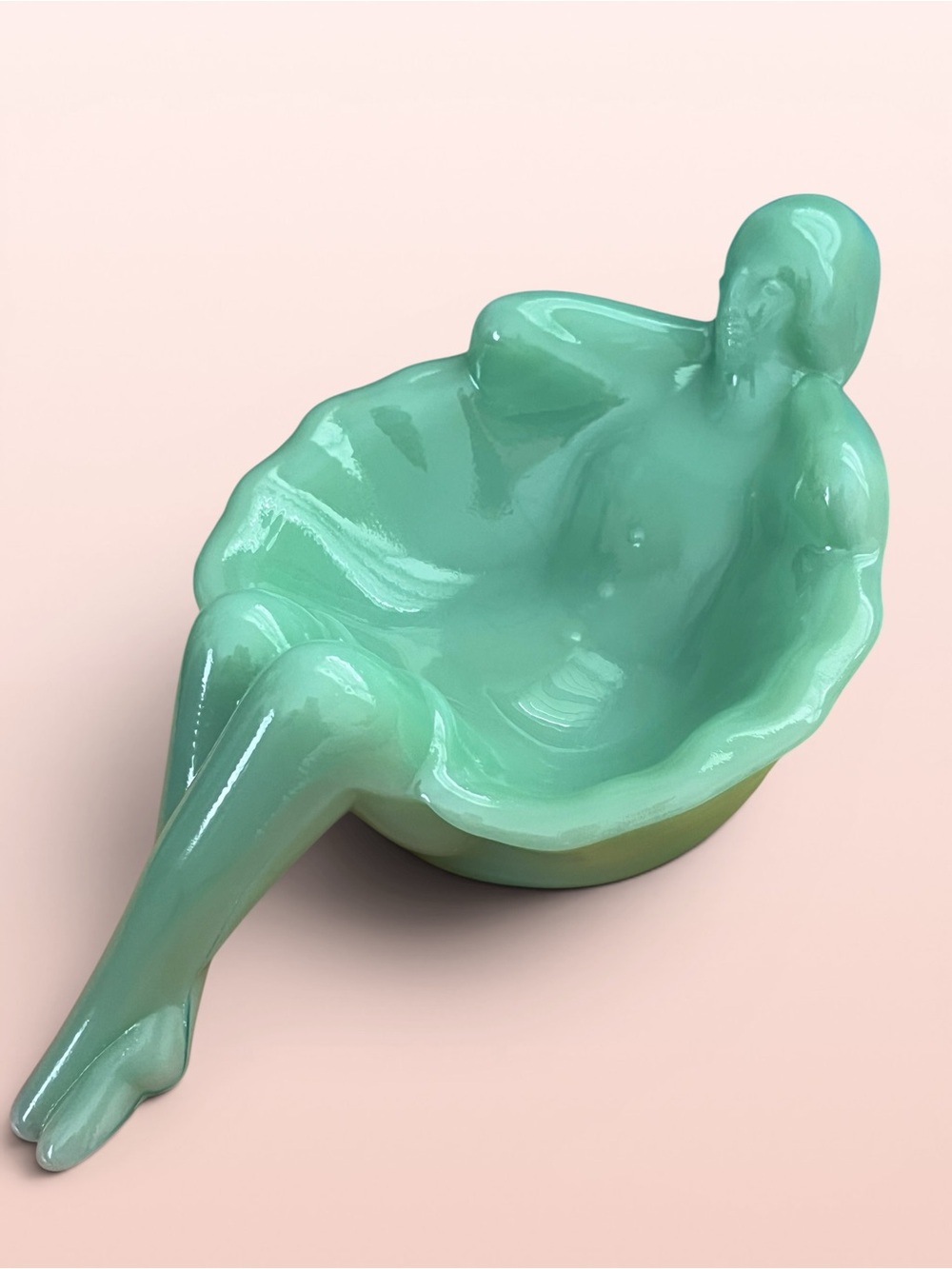 Mosser Glass Soap Trinket Dish  Green Bathing Beauty Jadeite Nude Ballerina